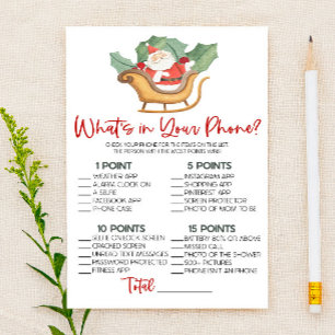 Christmas What's In Your Phone Baby Shower Game Stationery
