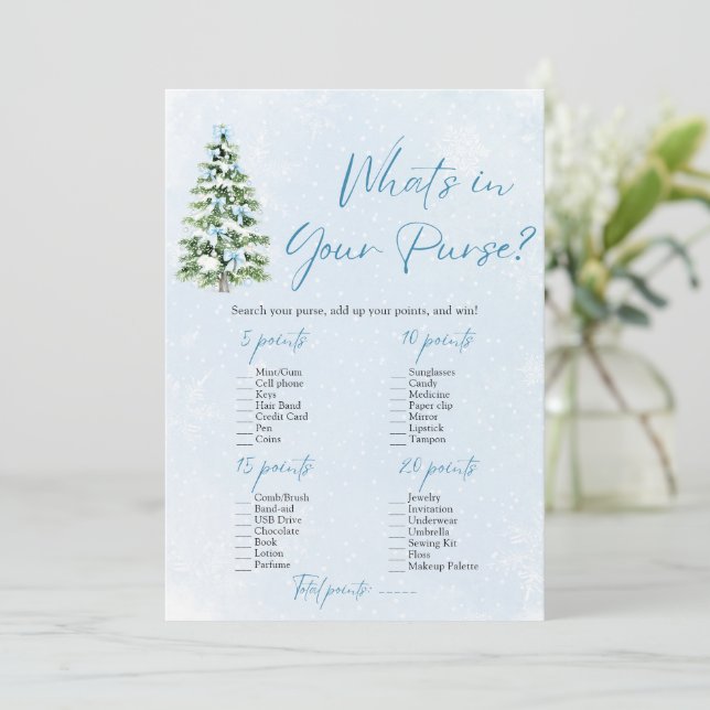 Christmas What's In Your Purse Baby Shower Game Invitation (Standing Front)