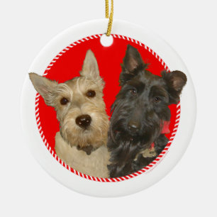 Christmas Wheaten & Black Scotties Ceramic Tree Decoration