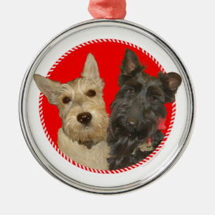 Christmas Wheaten & Black Scotties Metal Ornament