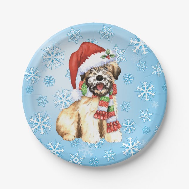 Christmas Wheaten Terrier Paper Plate (Front)
