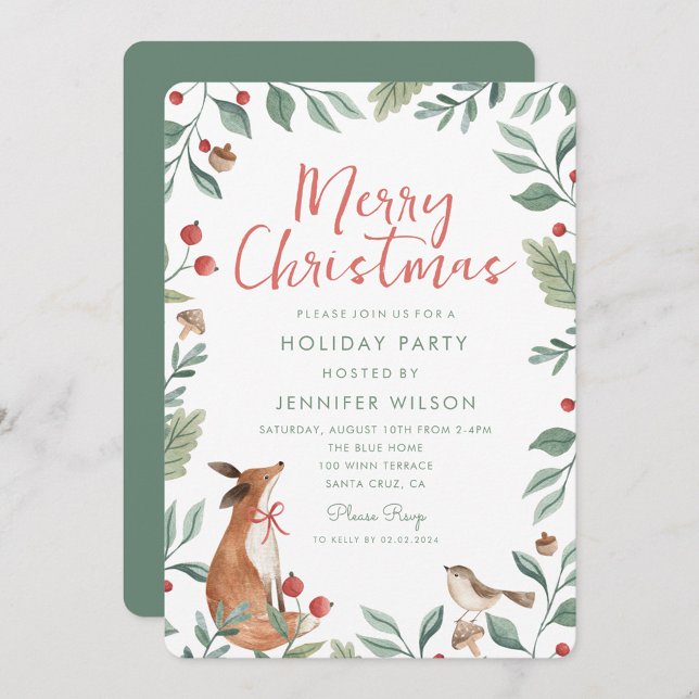 Christmas Whimsical Animals Greenery Party Invitation (Creator Uploaded)