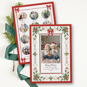 Christmas Whimsical Bow Botanical Berries Photo Holiday Card