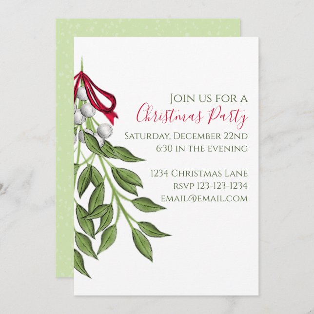 Christmas Whimsical Cute Mistletoe Watercolor  Invitation (Front/Back)