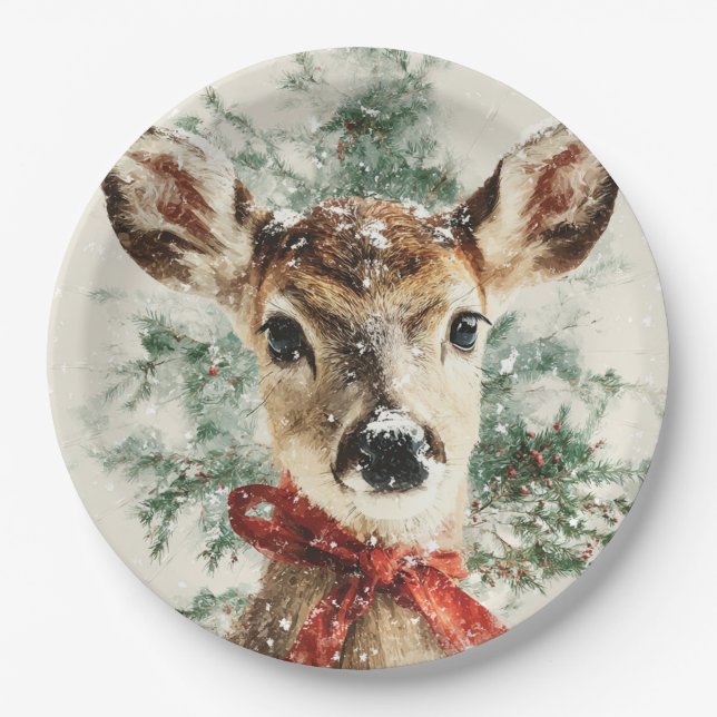 Christmas Whimsical Deer Paper Plates (Front)