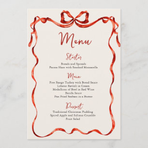 Christmas Whimsical Funky Red Bow Dinner Party Menu