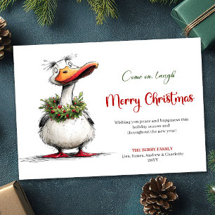 Christmas Whimsical Goose Cartoon Funny Greeting  Holiday Card