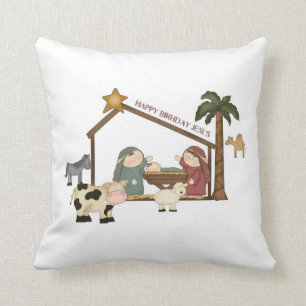 Christmas whimsical manger scene pillow