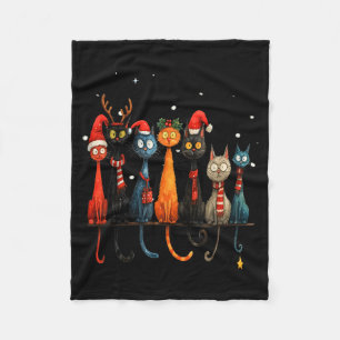 Christmas Whimsical Mid-century Modern Look Cats 5 Fleece Blanket