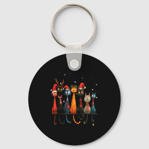 Christmas Whimsical Mid-century Modern Look Cats 5 Key Ring