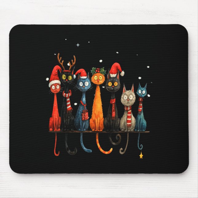 Christmas Whimsical Mid-century Modern Look Cats 5 Mouse Pad (Front)