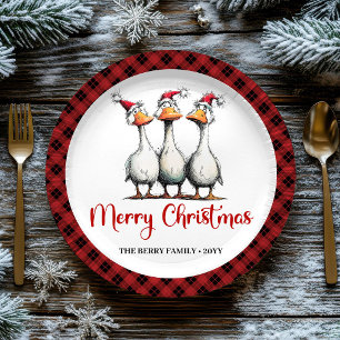 Christmas Whimsical Silly Geese Funny Party Plates