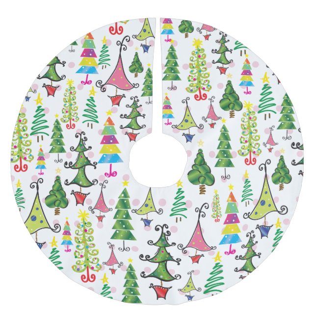 Christmas Whimsical Trees Pink Green Brushed Polyester Tree Skirt (Front)