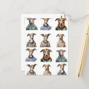 Christmas Whippet Watercolor Postcard