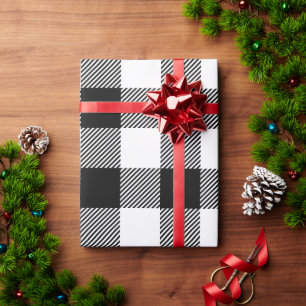 Christmas White and Black Buffalo Plaid Wrapping Paper