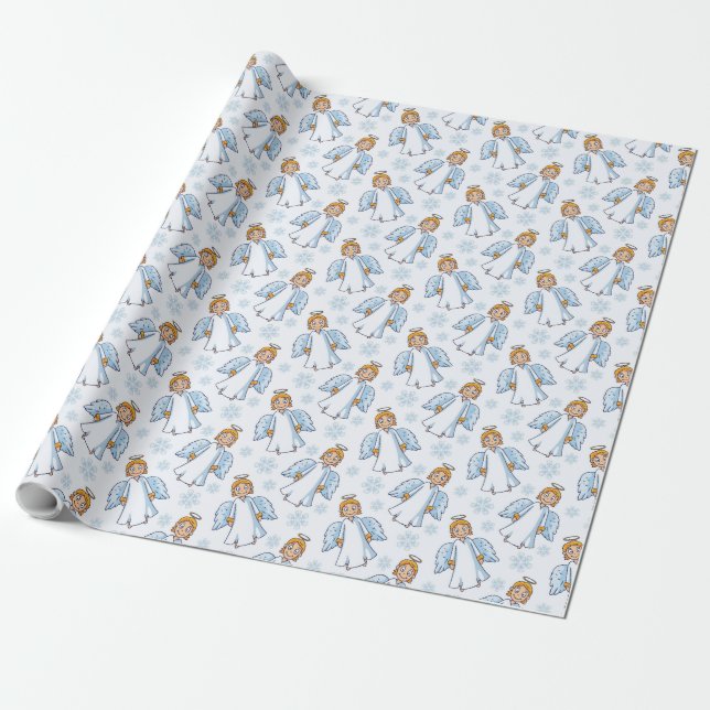 Christmas White and Blue Angel   Wrapping Paper (Unrolled)