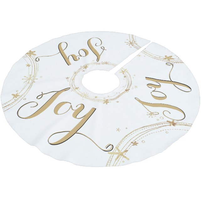 Christmas White and Gold, JOY, Brushed Polyester Tree Skirt (Angled)