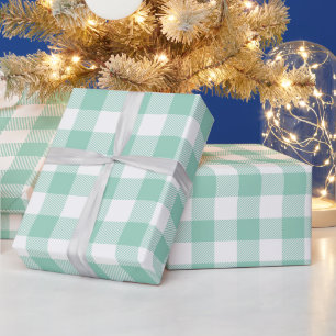 Christmas White and Light Teal Buffalo Check Wrapping Paper