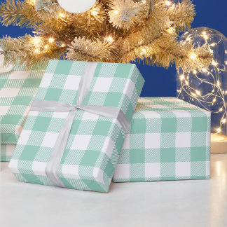 Christmas White and Light Teal Buffalo Check Wrapping Paper