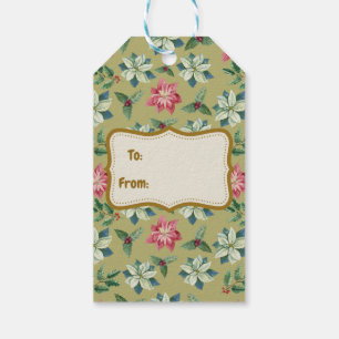 Christmas White and Red Poinsettia, Holly Berry Gift Tags