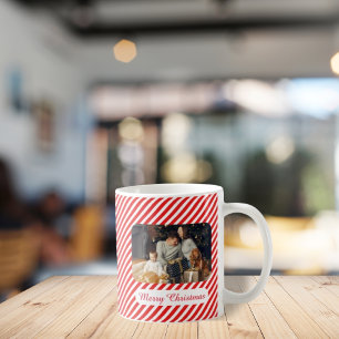 Christmas white and red striped 1 photo coffee mug