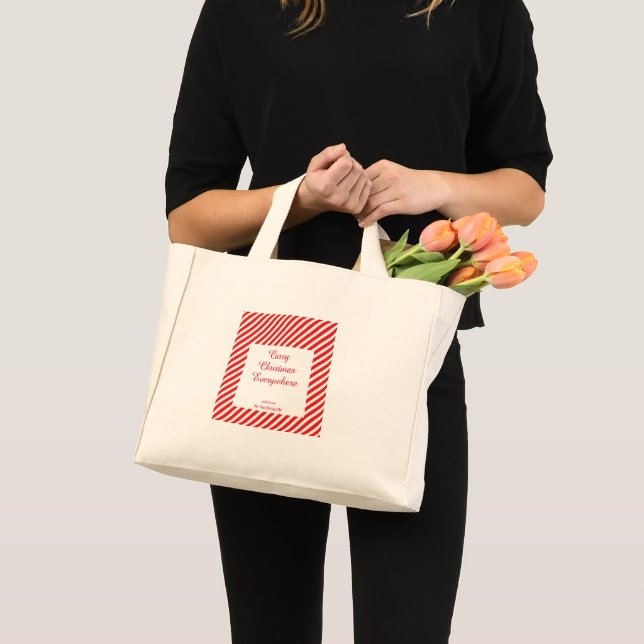 Christmas white and red striped mini tote bag (Front (Product))