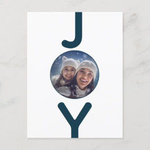 Christmas white blue joy photo card