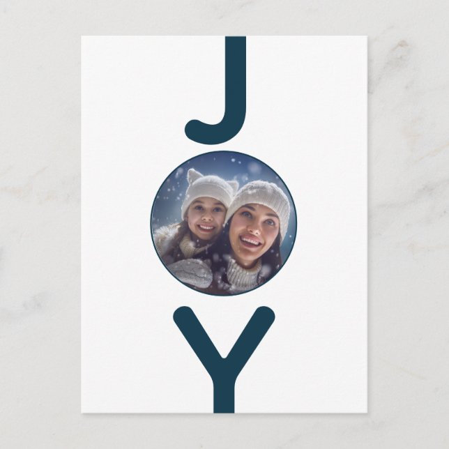 Christmas white blue joy photo card (Front)