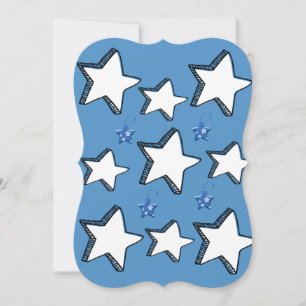 Christmas  White Blue Stars Flat Greeting Card