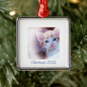 Christmas White Border Photo Metal Ornament