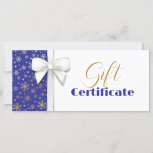 Christmas White Bow Blue Luxurious Gold Snowflakes