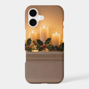 Christmas White Candles Holly Mantel Phone Case