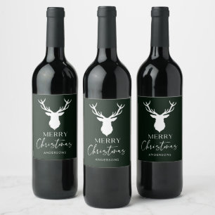 Christmas White Deer Customised Dark Green Wine Label