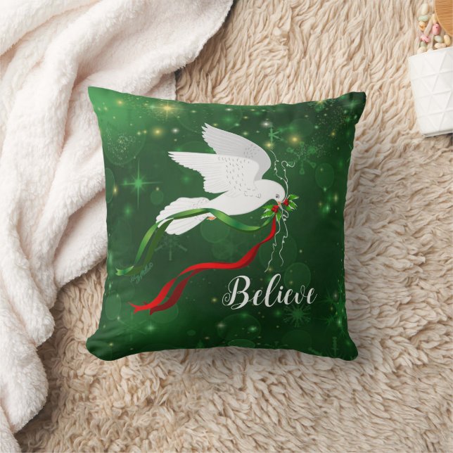 Christmas White Dove Throw Pillow (Blanket)