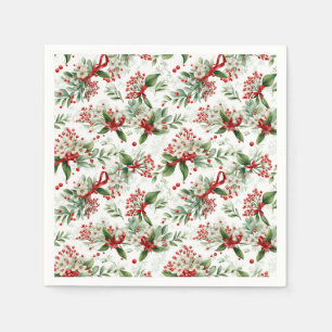 Christmas White Flowers and Red Berries  Napkin