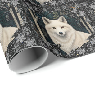 Christmas white fox white wolf sparkling snowflake wrapping paper