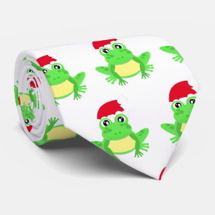 Christmas White Frog Santa Hat Pattern Novelty Tie