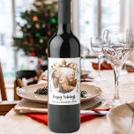 Christmas white gold bauble friends photo party wine label<br><div class="desc">Personalised Christmas Wine Bottle Labels – Perfect for Holiday Gatherings and Gifts Make your holiday celebrations extra special with these elegant, customisable wine bottle labels. Featuring a modern white background and a festive golden Christmas tree bauble as a frame, these labels allow you to add a personal touch with your...</div>