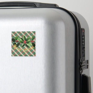 Christmas White Gold Plaid With Wreath Magnet