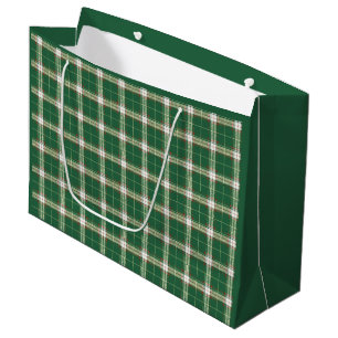 Christmas White Green Plaid Large Gift Bag