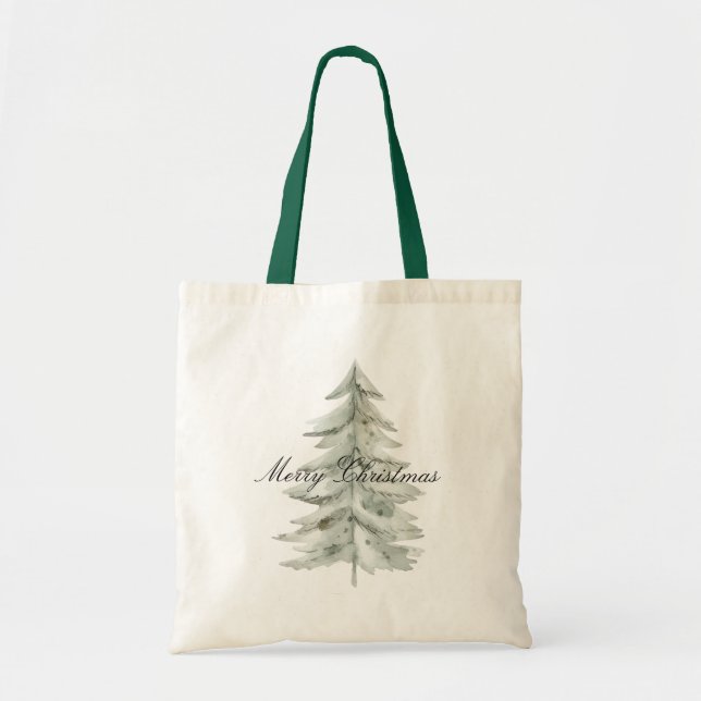 Christmas White Green Tree Tote Bag (Front)