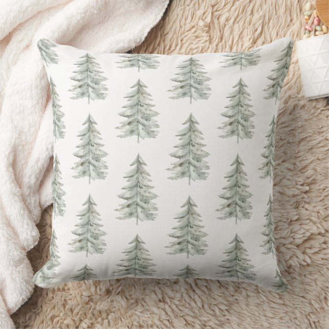 Christmas White Green Trees Cushion (Blanket)