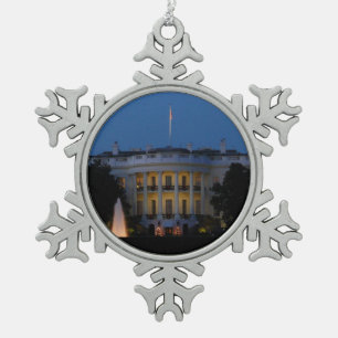 Christmas White House at Night in Washington DC Snowflake Pewter Christmas Ornament