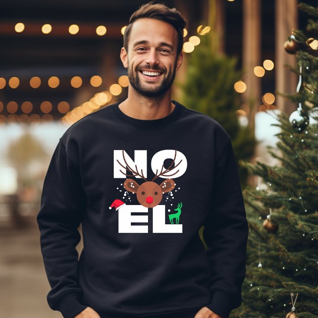 Christmas White Noel Snow and Reindeer Typography Sweatshirt (Creator Uploaded)