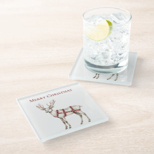 Christmas White Peppermint Deer Glass Coaster