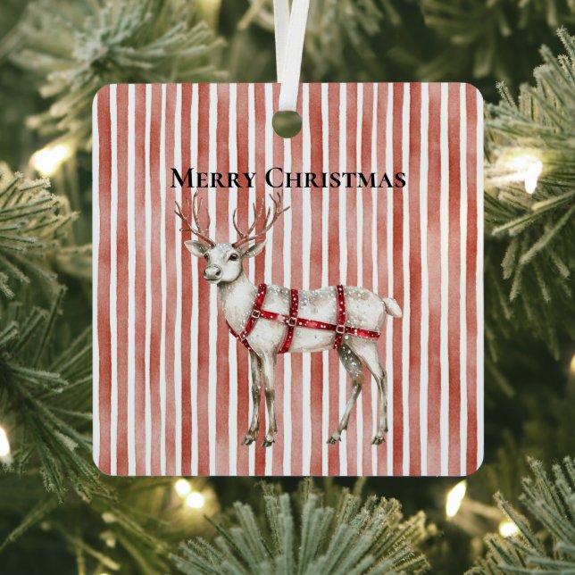 Christmas White Peppermint Deer Metal Tree Decoration (Insitu)
