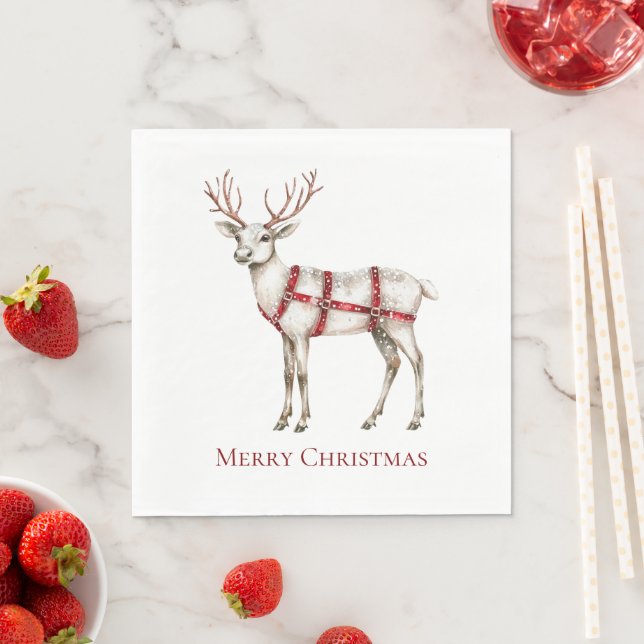 Christmas White Peppermint Deer Napkin (Insitu)