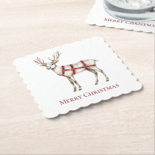 Christmas White Peppermint Deer Paper Coaster