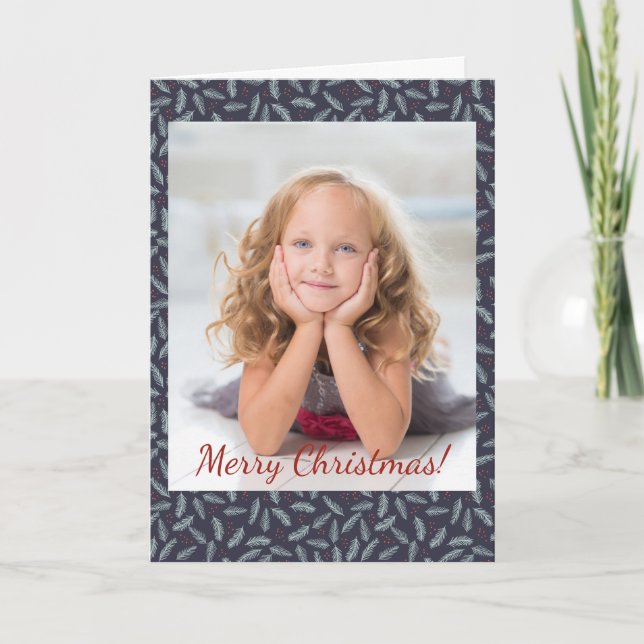 Christmas White Pine Boughs Feathers Berries Photo Note Card (Front)