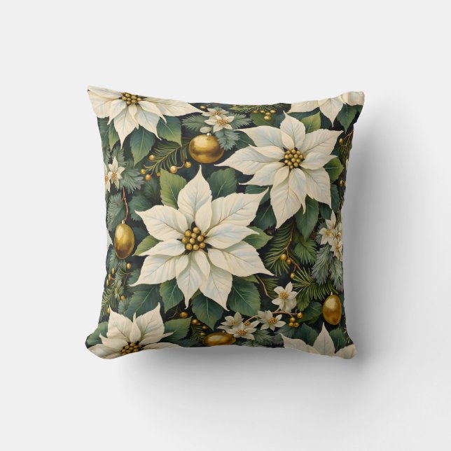 Christmas White Poinsettia Pillow (Front)